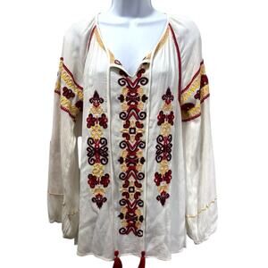 Chelsea & Violet Embroidered Boho‎ Peasant Tunic Top White Women’s Size Medium